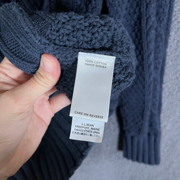 LL Bean Fisherman Cotton Shawl Collar Knit Sweater Cardigan - Men's Size L -Blue - Picture 5 of 7